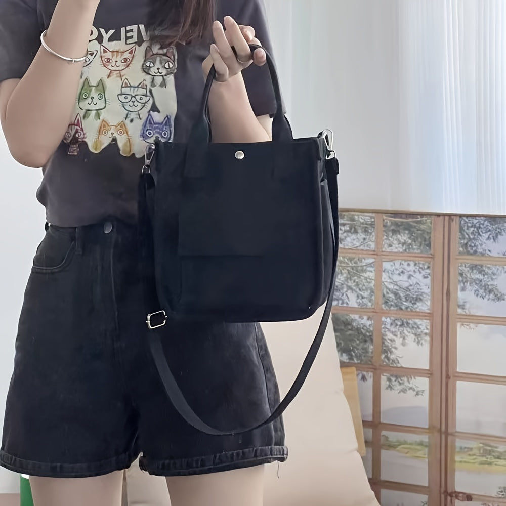 UrbanEase Canvas Umhängetasche – Weiße Schultertasche mit Magnetverschluss und verstellbarem Gurt