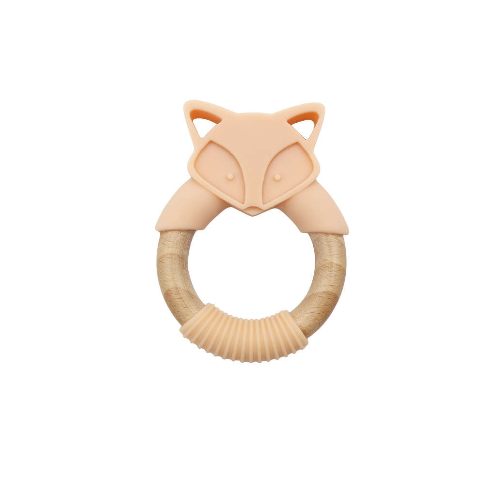 Zahnungshilfe im Fuchsdesign – Beißring aus Holz und Silikon für Babys