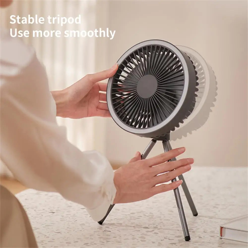 Tragbarer wiederaufladbarer Ventilator mit LED und integriertem Powerbank