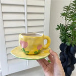 Handbemalte Kaffeetasse aus Keramik mit Untertasse – Teeset