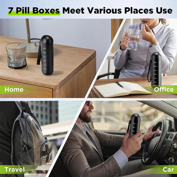 Wasserdichter Aluminium Pillenorganisator mit 7 Fächern – MediSafe Wochenbox