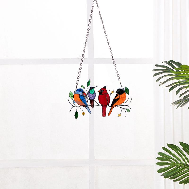 Bunte Glasfensterhänger mit Vogelmotiv