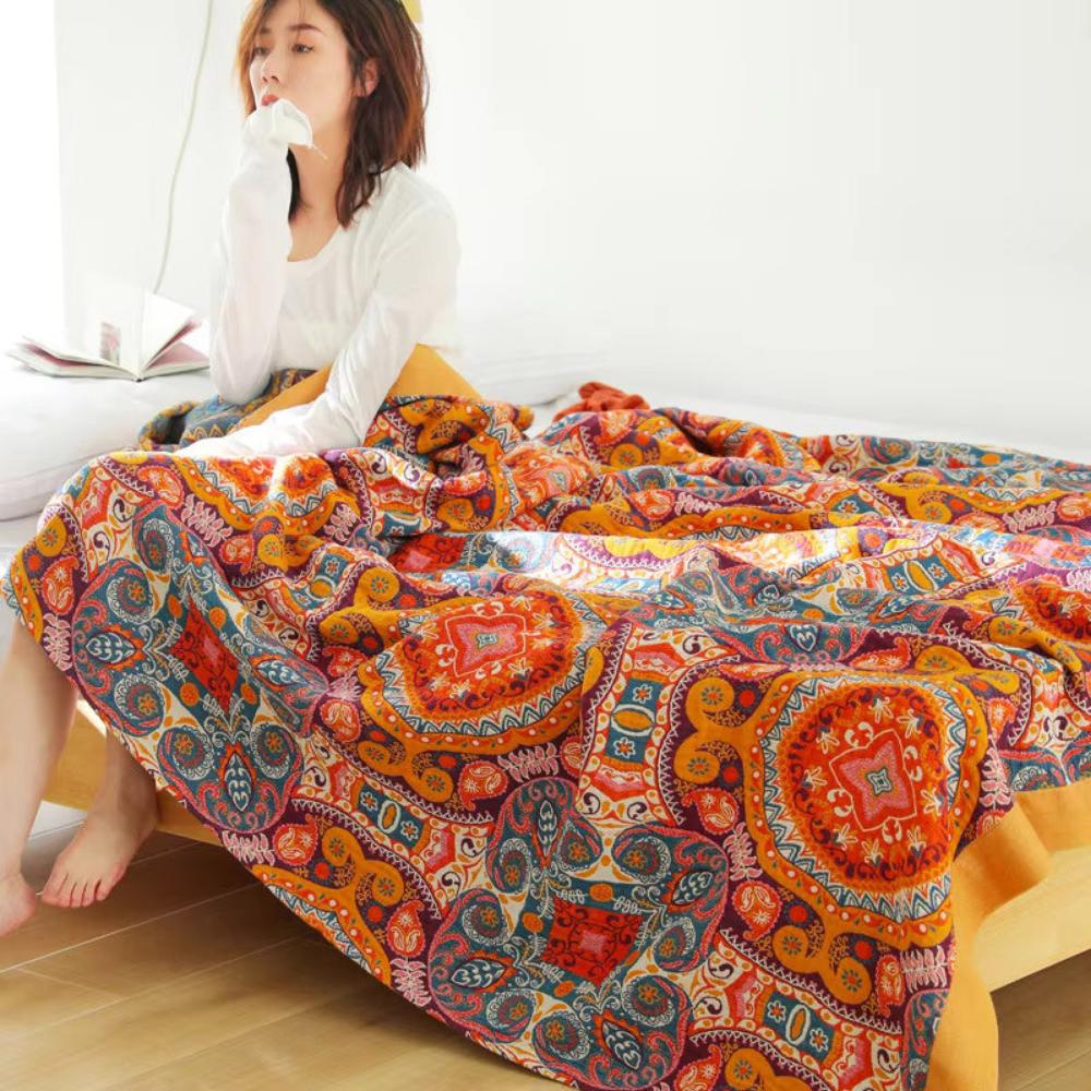 Erfrischende Boho Wende-Decke aus 100% Baumwolle