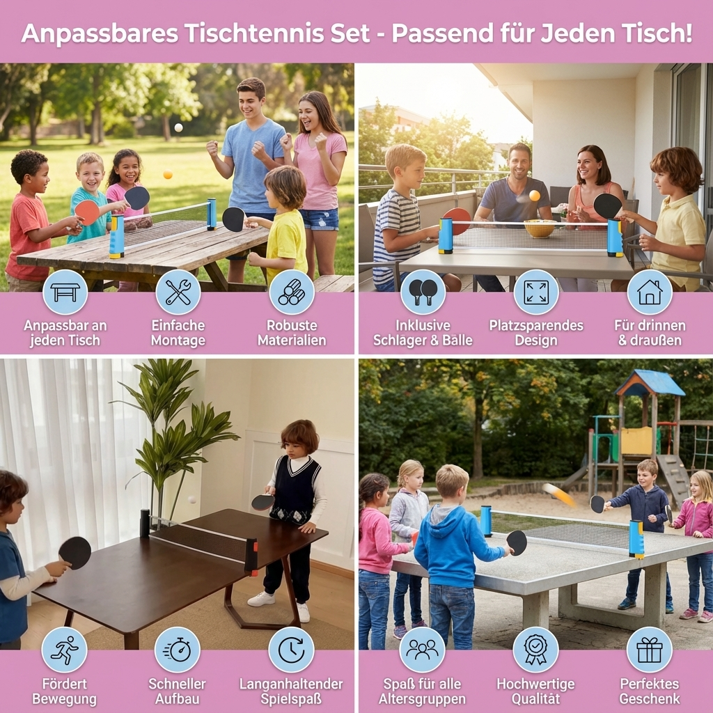 Individuell gestaltbares Tischtennis-Set – Für alle Tischgrößen geeignet!