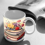 3D Kaffeetasse mit kunstvollem Blumenmuster - Geschenk für Bücherliebhaber