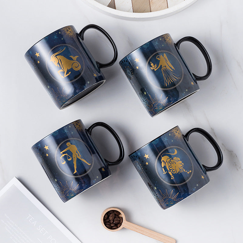 Kaffeetasse aus Keramik in Kobalt Blau mit 12 Sternzeichen