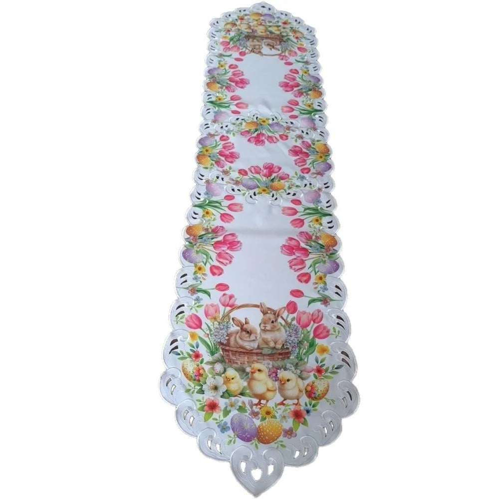 Happy Easter Table Runner | Tulip and Chick Design | Non-Slip | 177 × 38 cm | Perfect Table Decoration for Easter