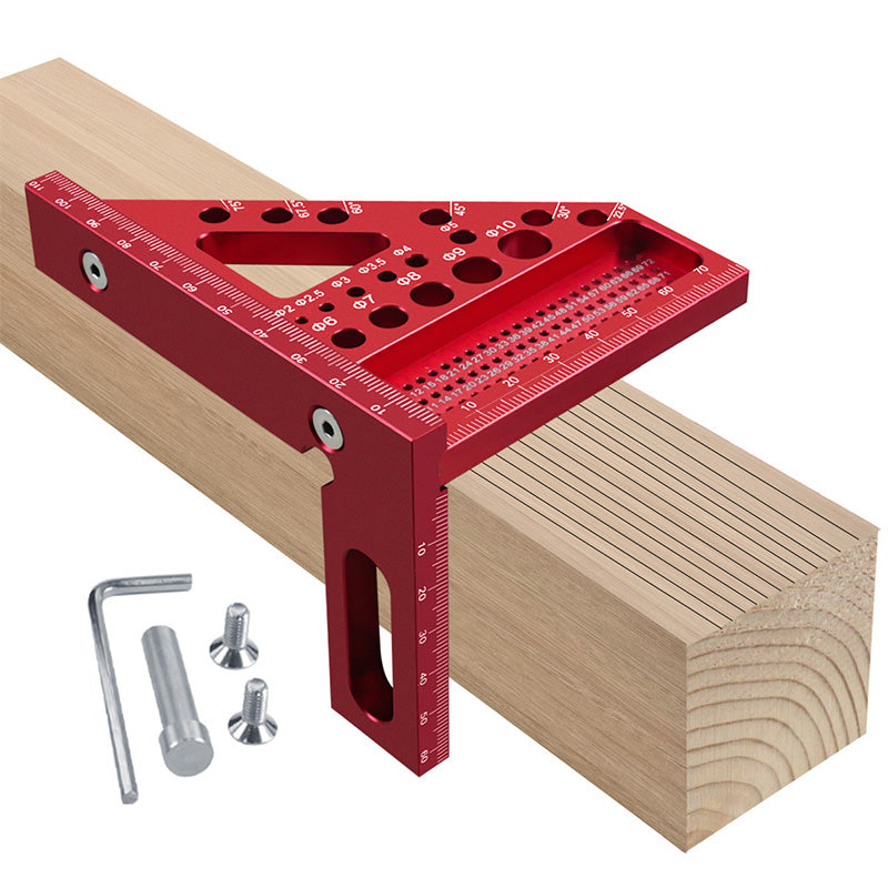 Robuster Winkelmesser aus Aluminium mit Messskala und Bohrlöchern