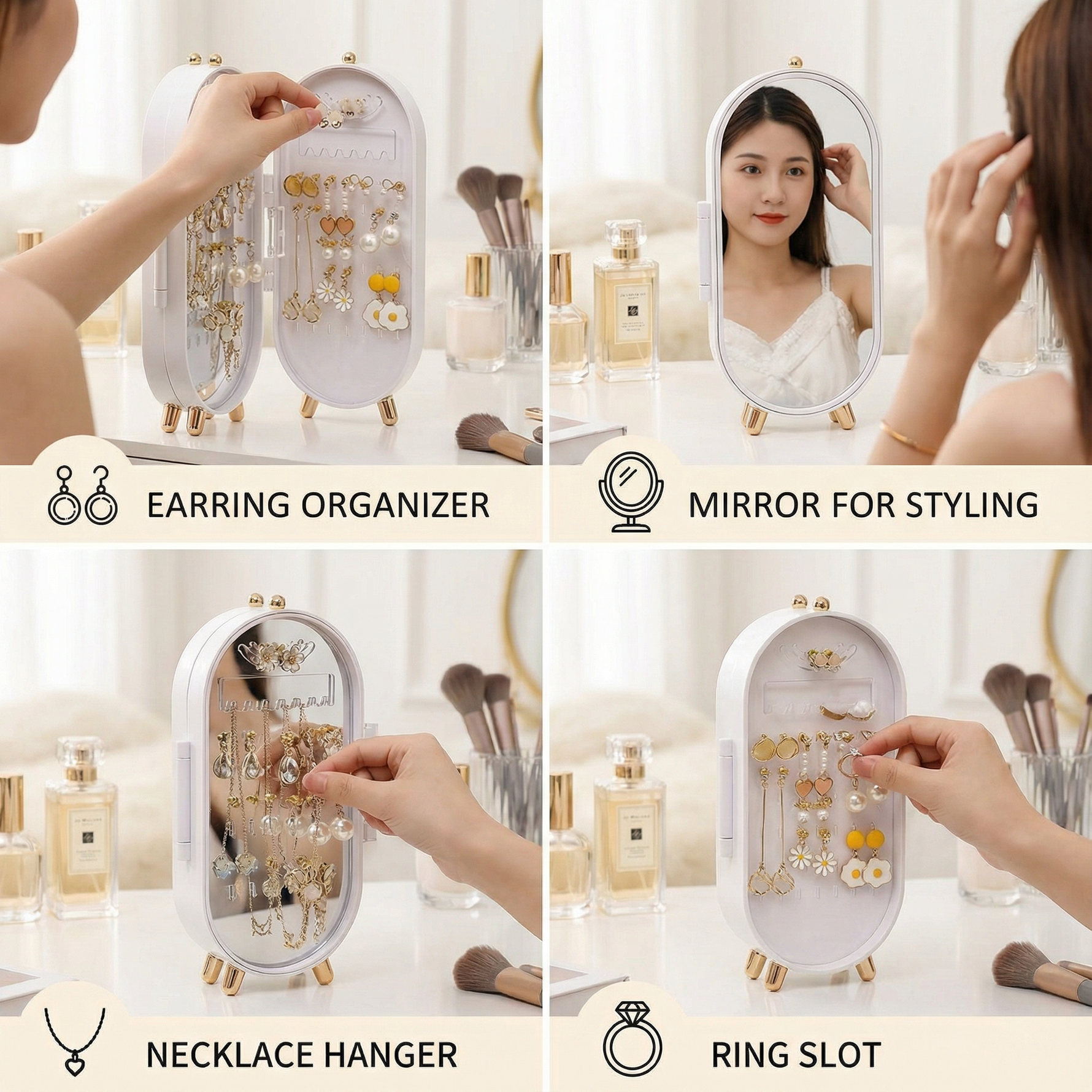 Elegant Jewelry Organizer | Stylish Storage with Mirror