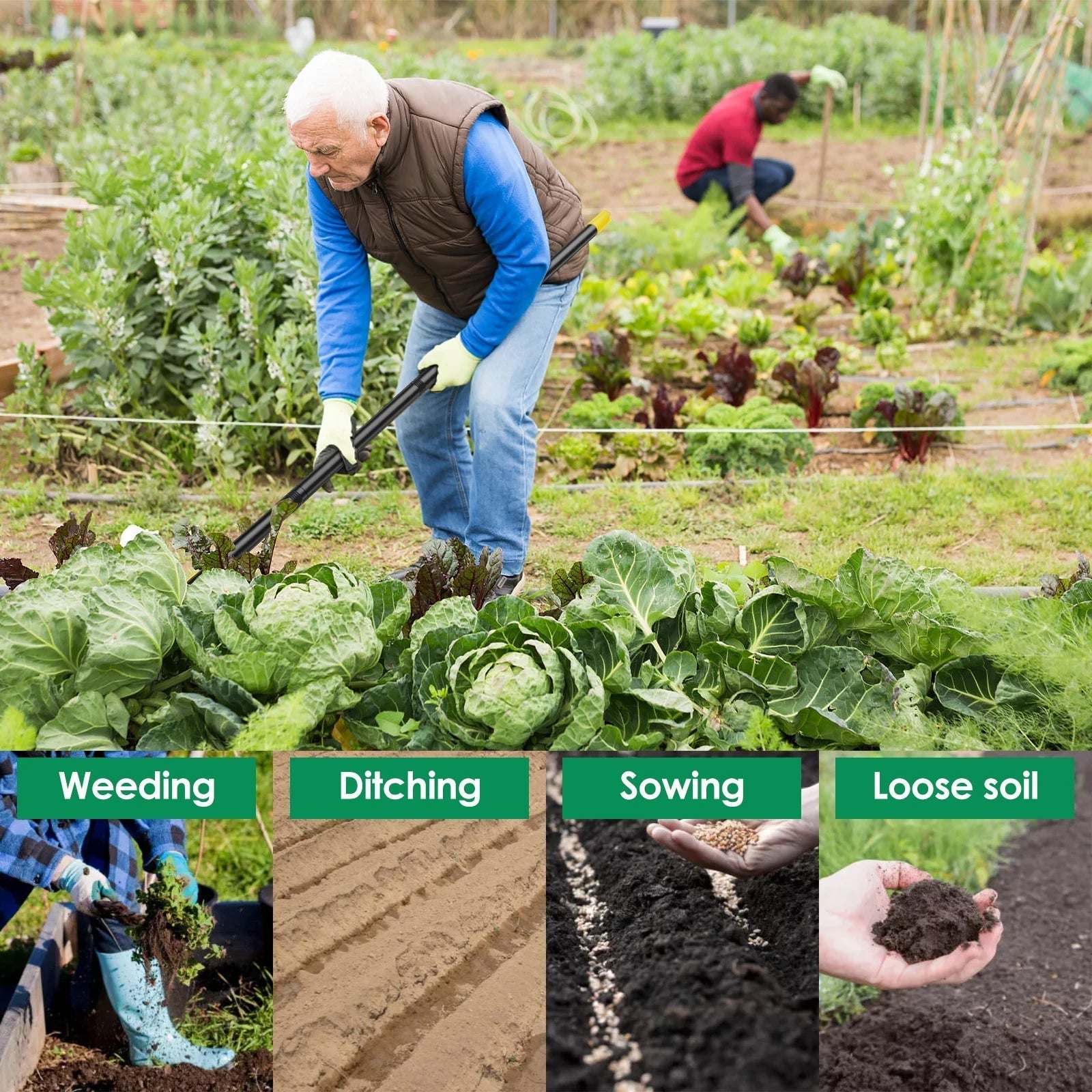 Ergonomische Gartenhacke aus Edelstahl mit langem Griff
