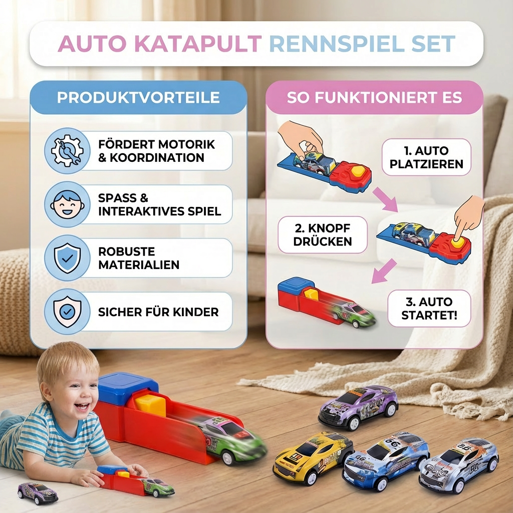 Rennspiel Set mit Auto Katapult