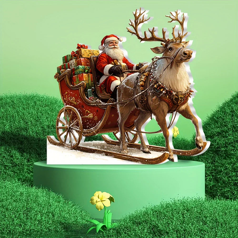 Festive Christmas decoration | Reindeer sleigh with Santa | 2D design for any occasion
