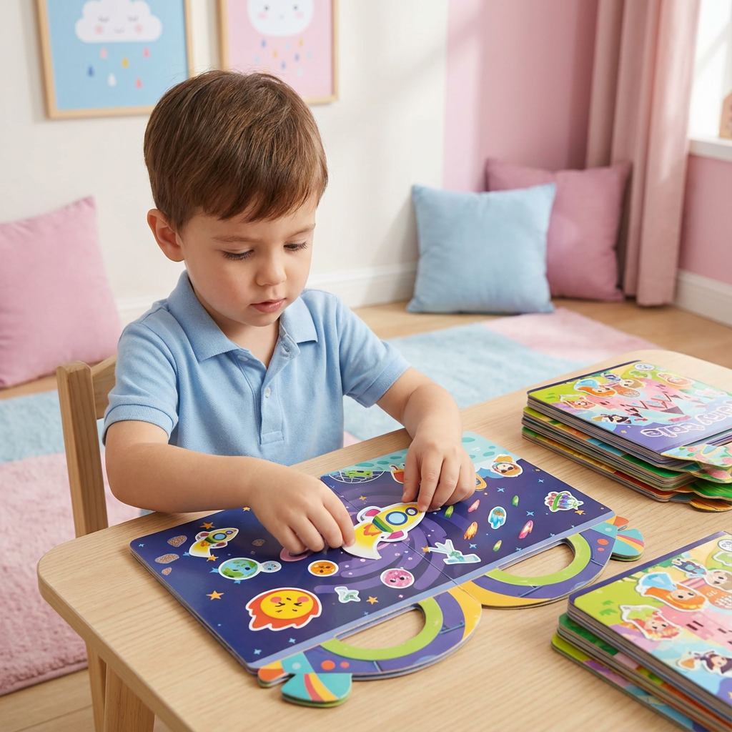 Wiederverwendbare Stickerbücher im Montessori-Stil mit Themenvielfalt