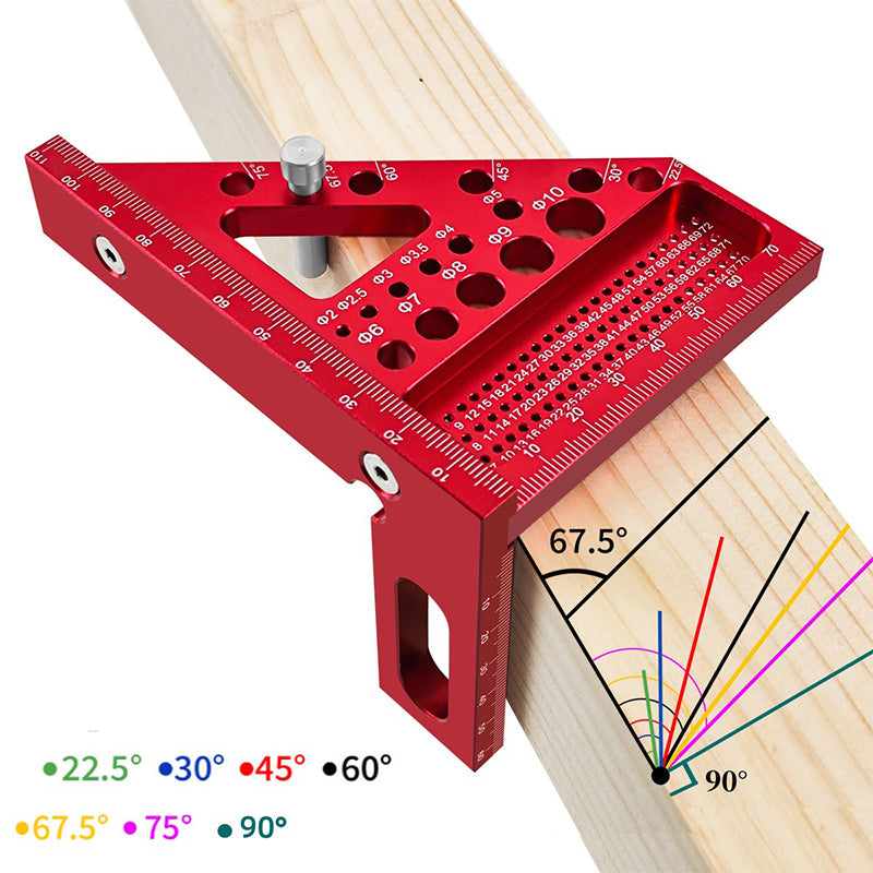 Robuster Winkelmesser aus Aluminium mit Messskala und Bohrlöchern