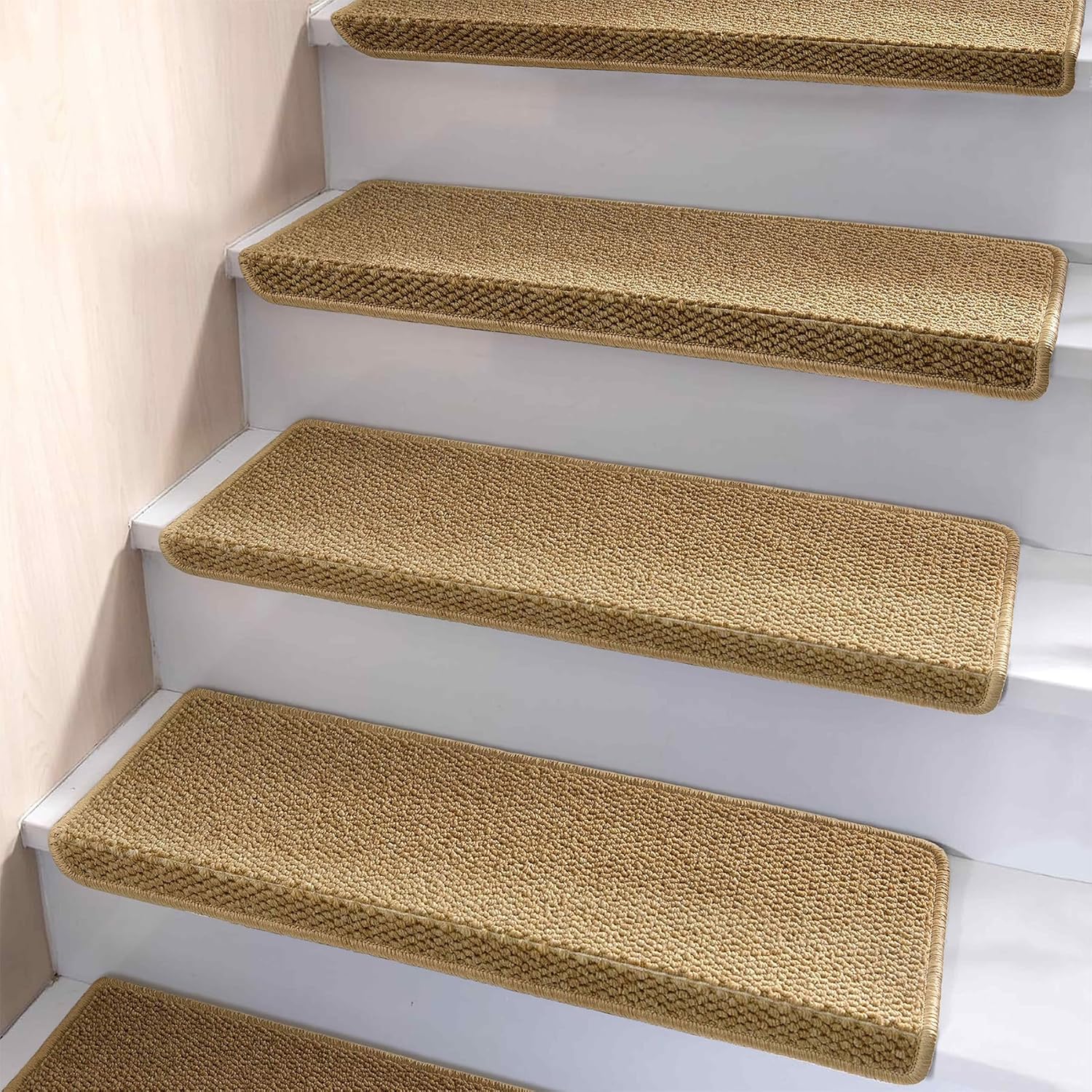 Rutschfeste Teppich-Stufenmatten mit Kanten Schutz – Treppensafe (14er Pack, Beige)