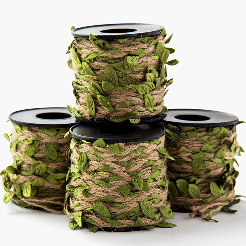 Natural Leaf Garland made of Jute and Polyester | 10 m Decorative Rope for Parties and Home
