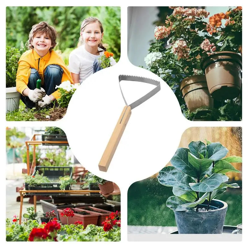 GrünProfi Triangular Garden Scraper | Metal Blade with Wooden Handle 26.8 x 12 cm
