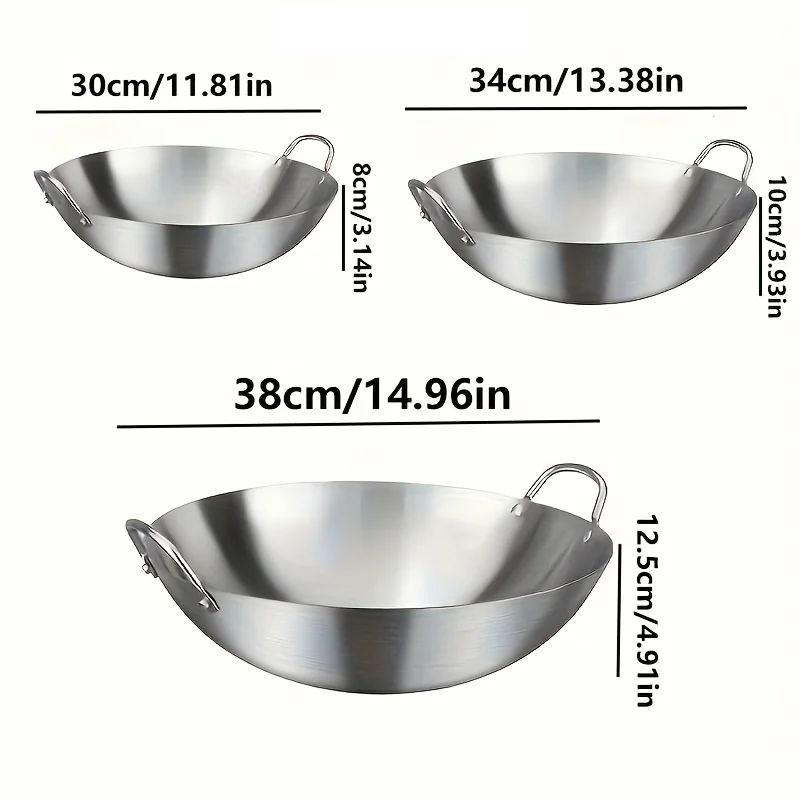 Großer Wok aus Edelstahl mit Doppelgriffen