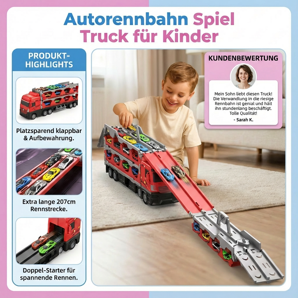 Spielzeug Rennbahn für Kinder mit Lkw