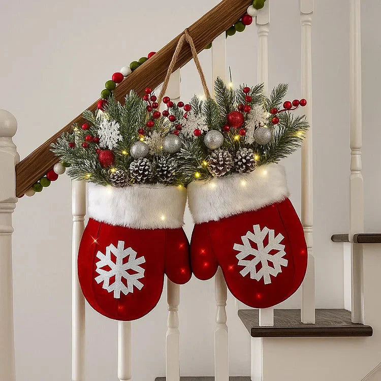 Festlicher Weihnachtskranz in Handschuhform – 120 LEDs mit Timer