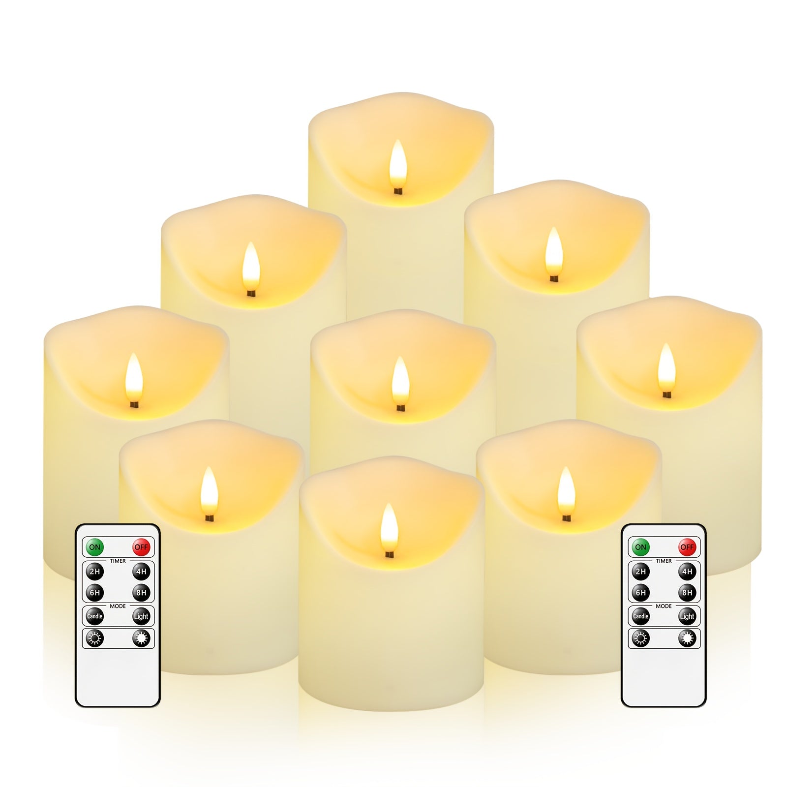Set von 9 LED-Kerzen ohne Flamme – Fernbedienung und Glitzerfinish