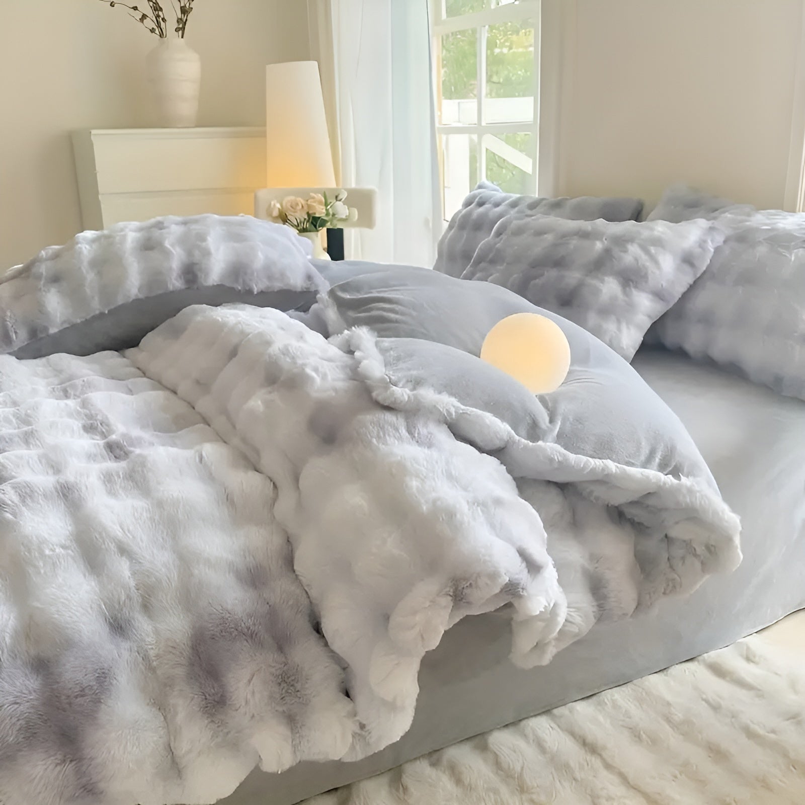 Gemütliches Plüsch Bettwäsche Set – Warm und weich für Herbst & Winter | Wendbares Design in Kaninchenfell & Milchvelours