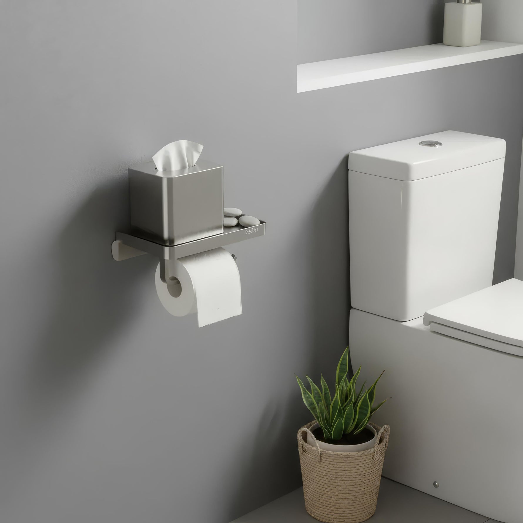 Eleganter Badezimmer-Rollenhalter mit praktischer Ablage