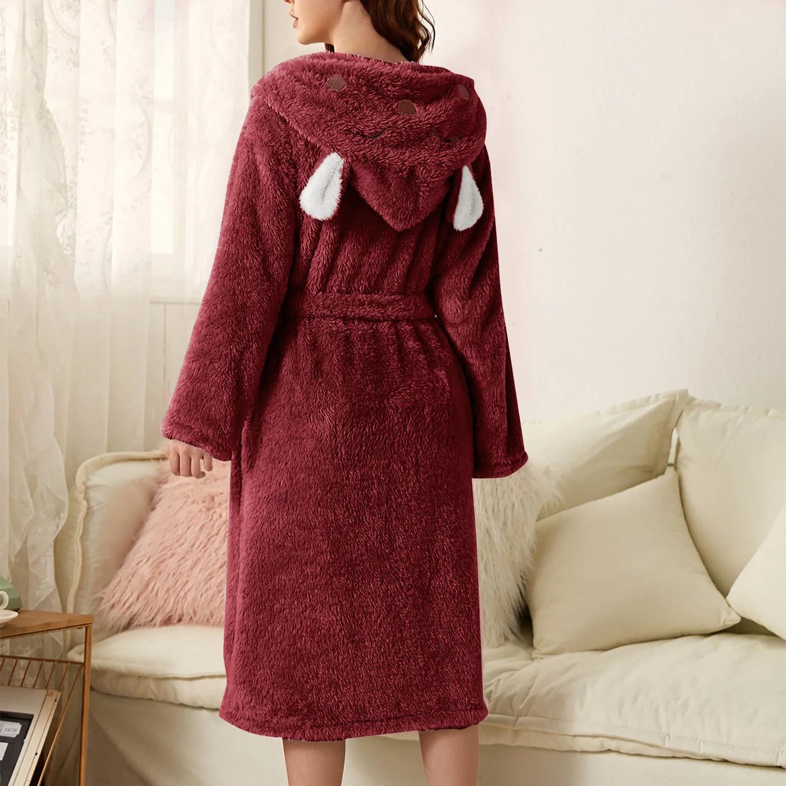 Cuddly flannel bathrobe with bunny ears | Warm & easy-care