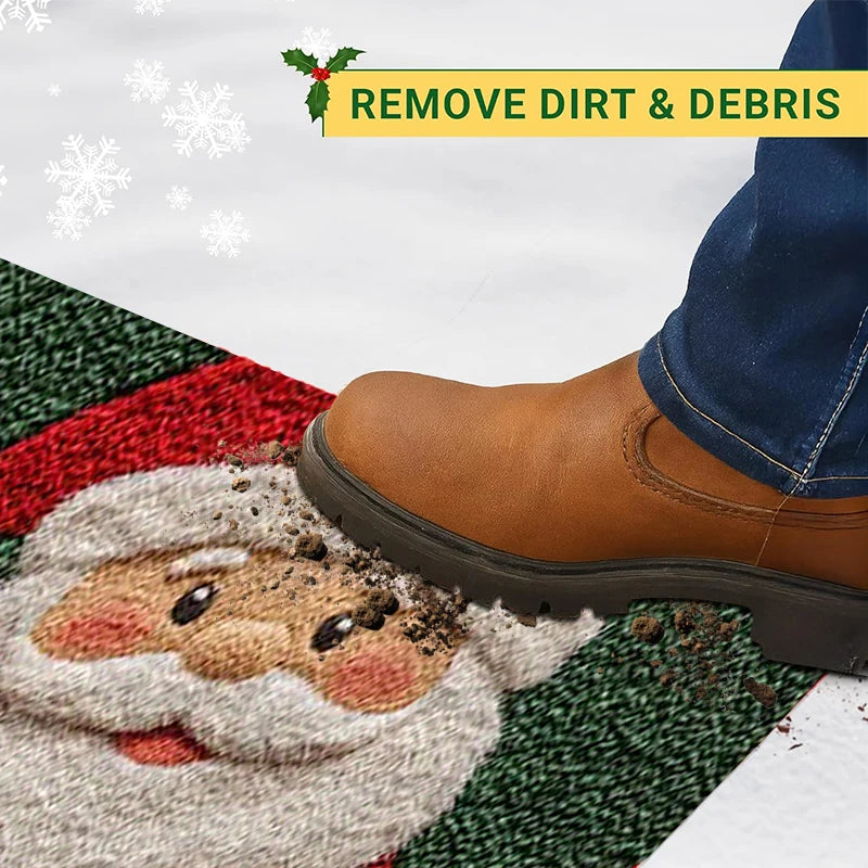 Festive Doormat for Christmas | Gingerbread & Santa Design | Non-Slip & Washable