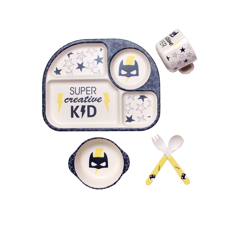 Kindergeschirrset mit Wolkenmuster – Teller, Schüssel, Becher & Besteck