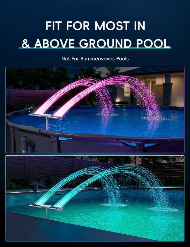 Solarbetriebene Poolfontäne mit RGB-LED-Beleuchtung – Doppelbogen, Fernbedienung
