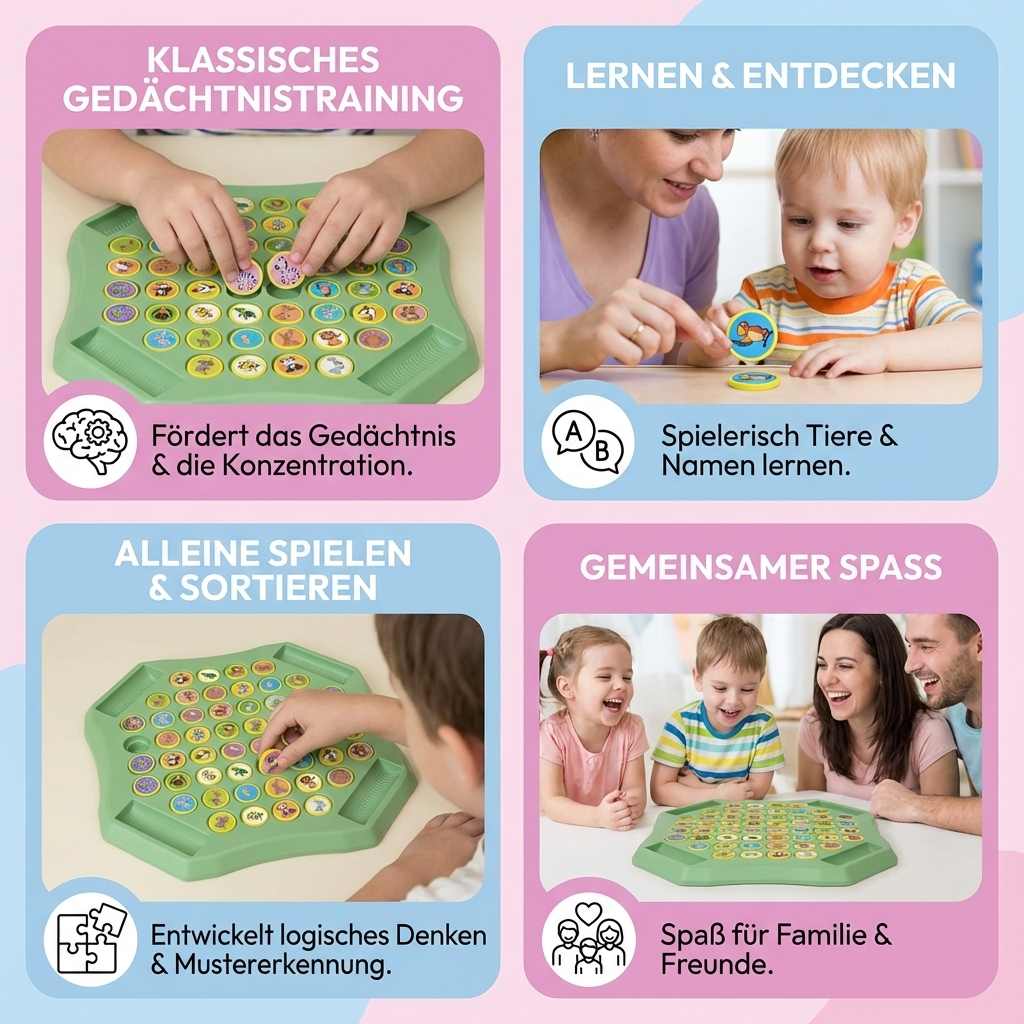 Familien Spielbrett mit Memory Tiermünzen