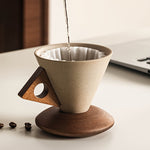 Handgefertigte Keramiktasse für Kaffee 250ml mit Holzgriff und Untertasse