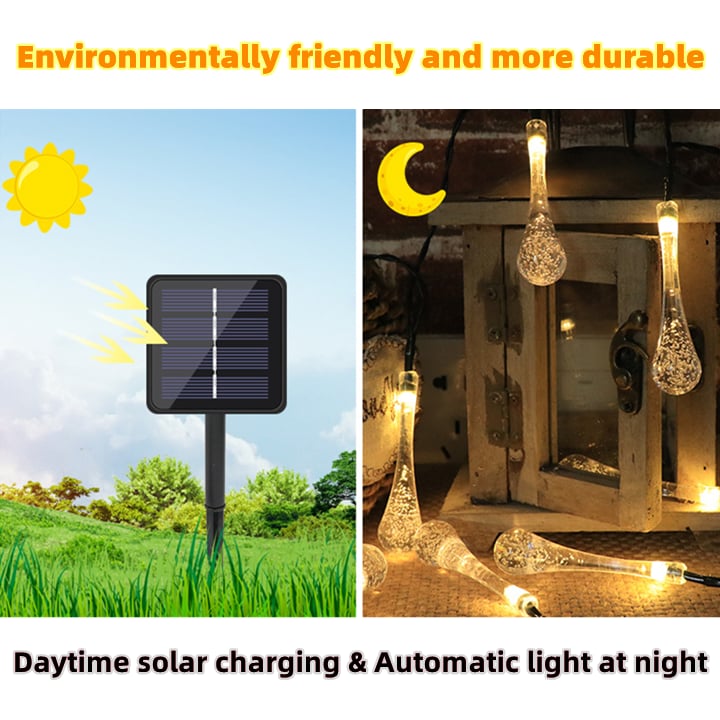 Solar-Lichterkette mit Wassertropfen-Design – 8 Modi