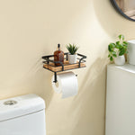 Wandregal mit Toilettenpapierhalter – Metall & Holz