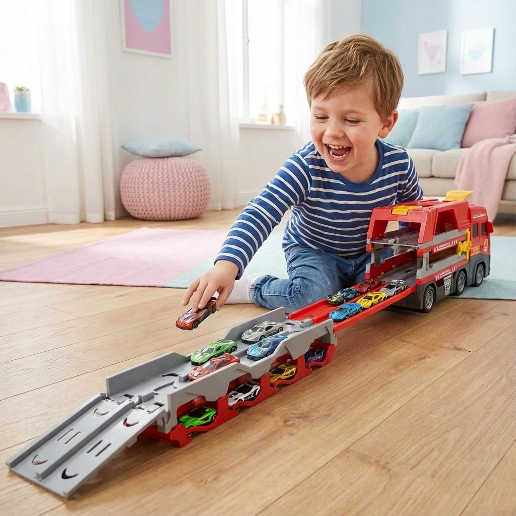 Spielzeug Rennbahn für Kinder mit Lkw