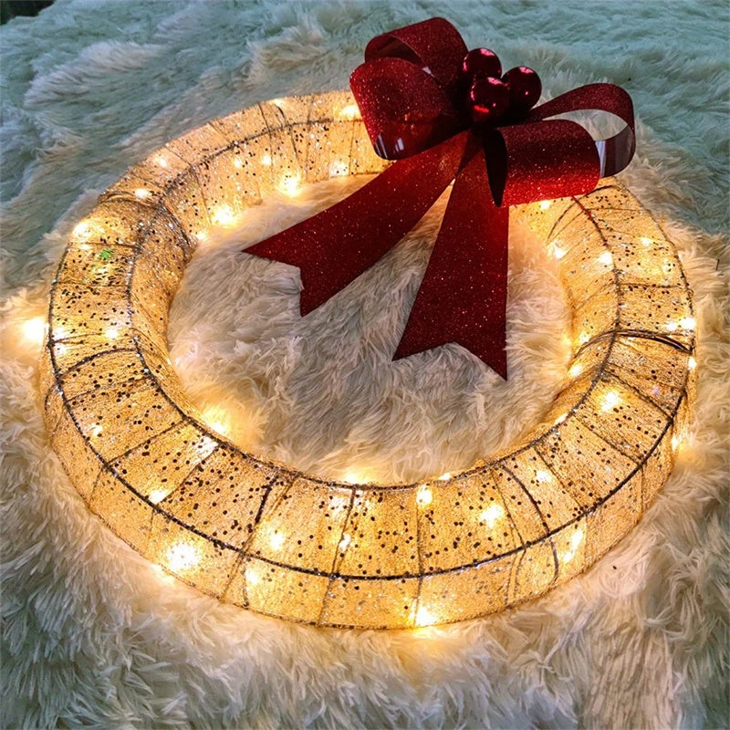 Beleuchteter Weihnachtskranz in Gold-Grün 50cm – Handgemachter Türkranz mit LED