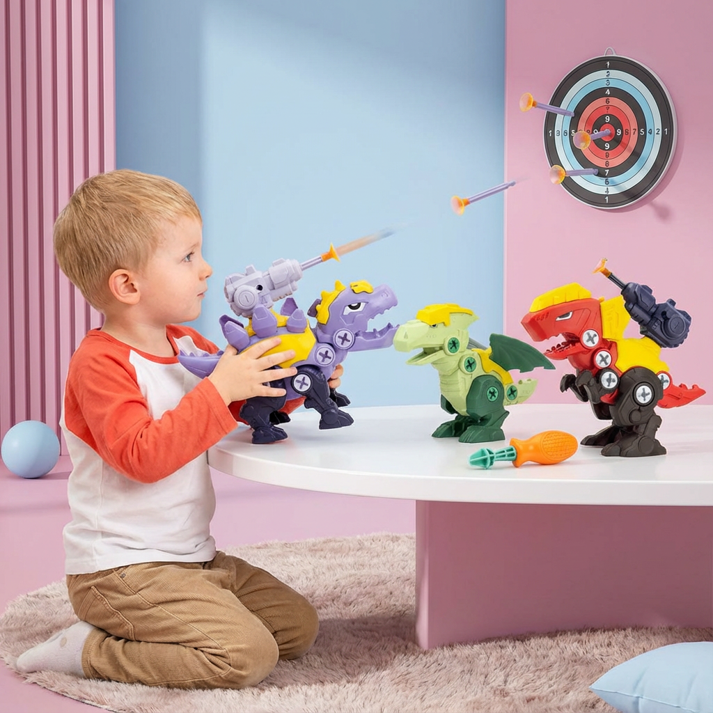 Spielset mit Saugnapfkanone und Dinosaurier-Schrauben