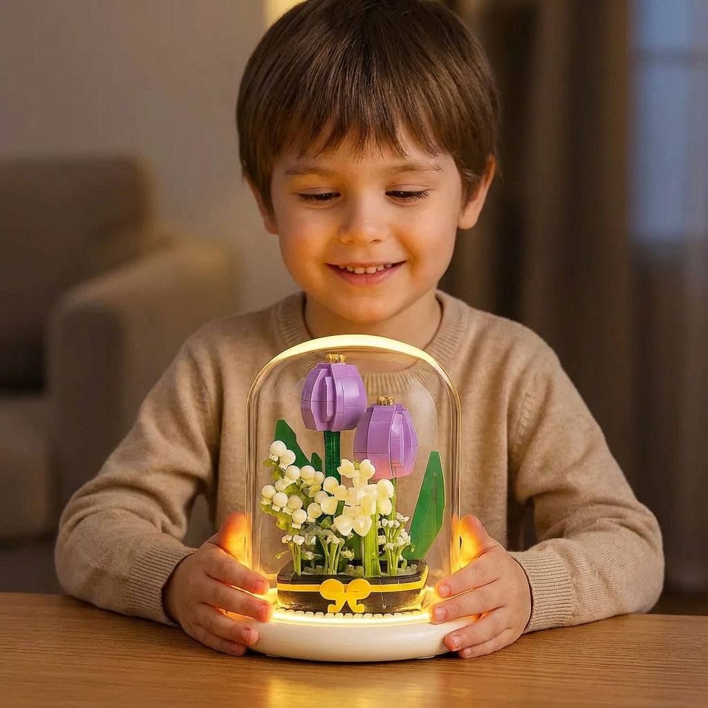 Glas mit eleganten Bausteinblumen
