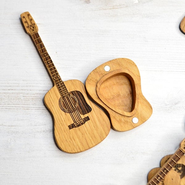 Elegante Holzbox für Gitarrenplektren