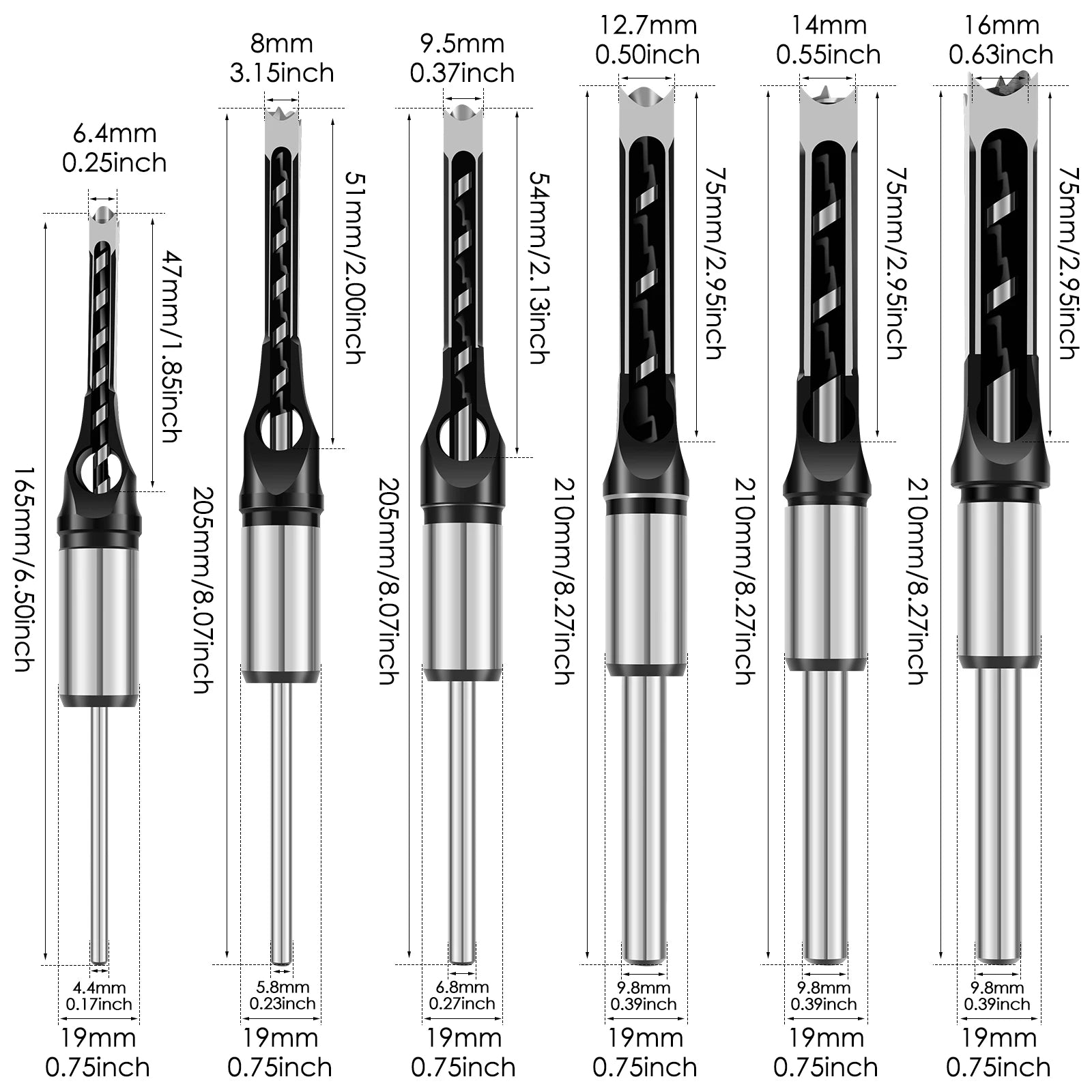 Präzisionsadapter- und Meißelset für perfekte Schwalbenschwanzlöcher | 8 Aufsätze 6–16 mm | Kompatibel mit Bohrmaschinen