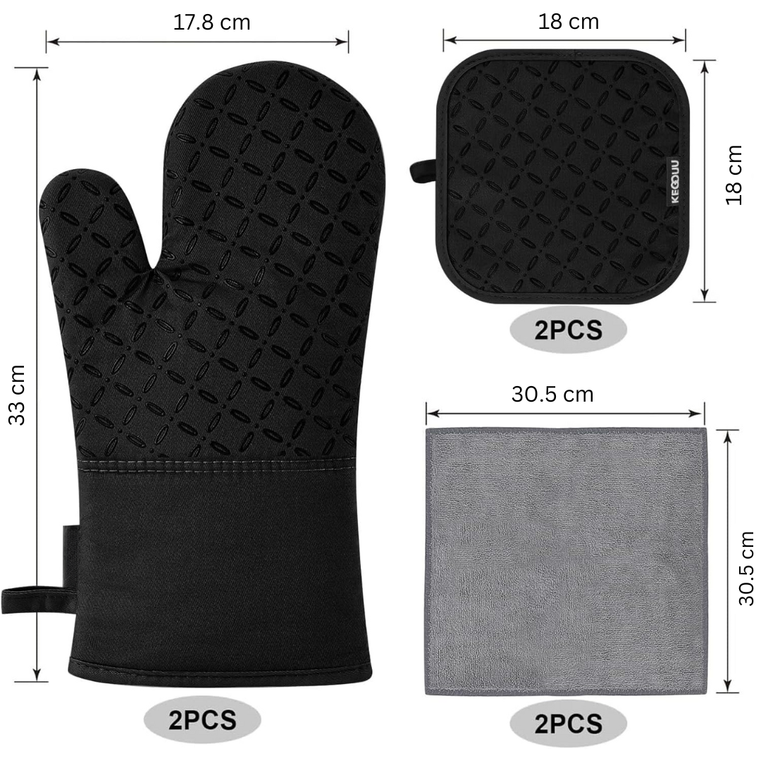 Safety Glove Set | Heat Resistant Silicone Gloves 6-piece | Up to 260 °C