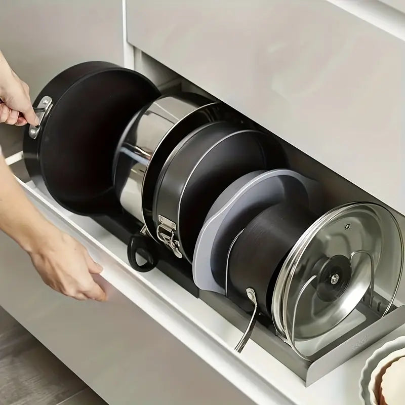 Adjustable Pot and Pan Organizer with Lid Holder – Robust Metal Solution for an Efficient Kitchen Setup