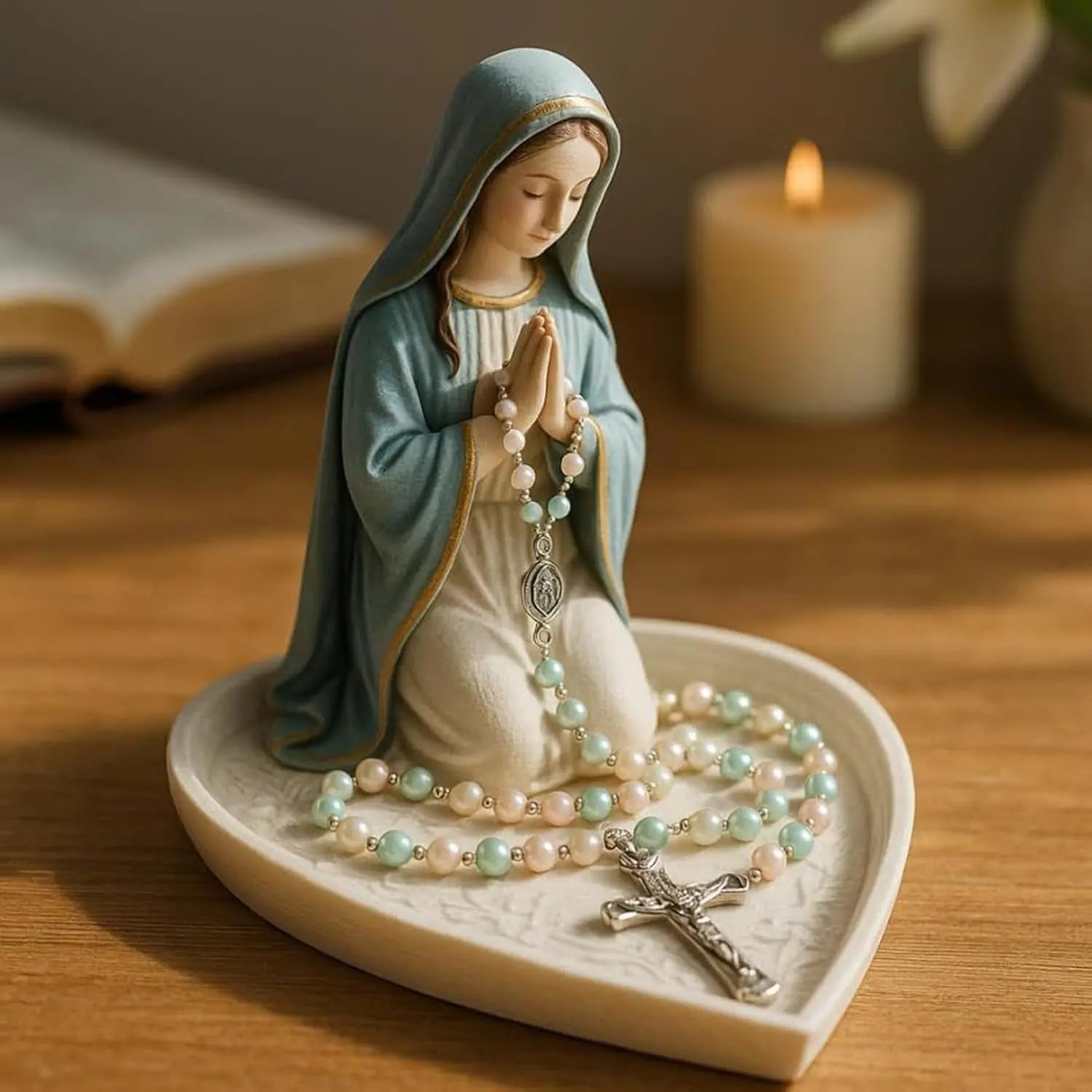 Eleganter Rosenkranzhalter mit Mariendekor – Spirituelle Aufbewahrung