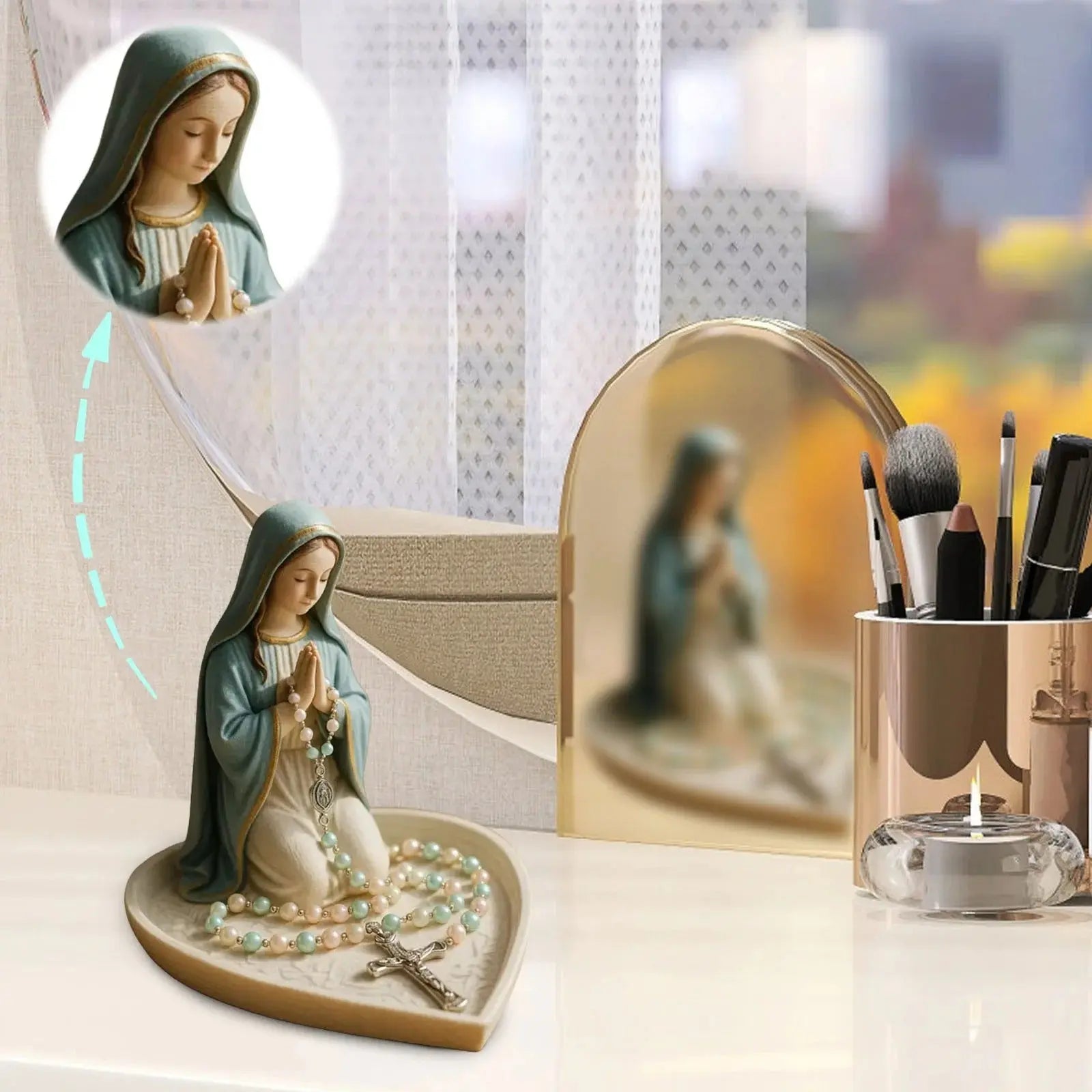 Eleganter Rosenkranzhalter mit Mariendekor – Spirituelle Aufbewahrung