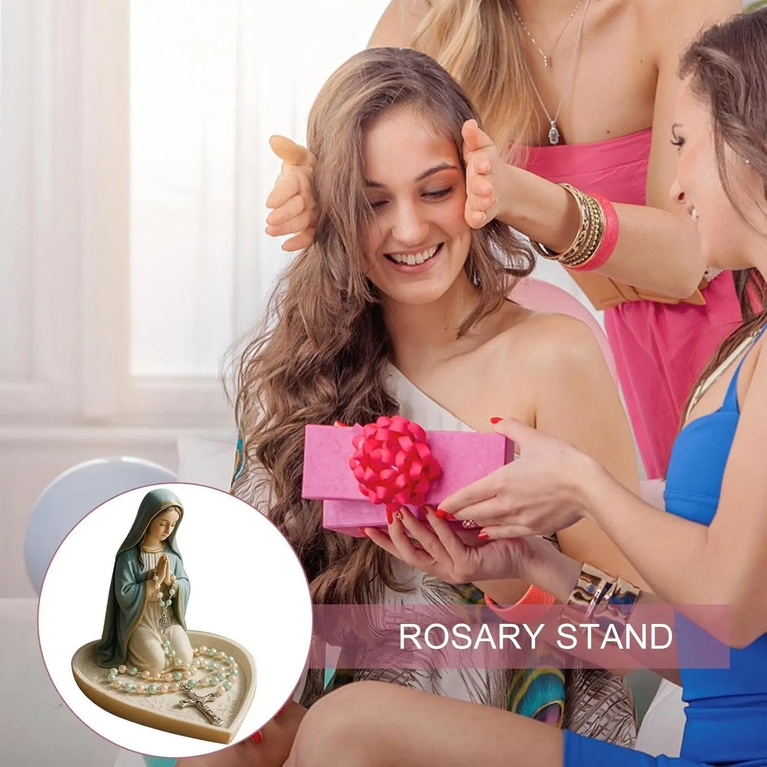 Eleganter Rosenkranzhalter mit Mariendekor – Spirituelle Aufbewahrung