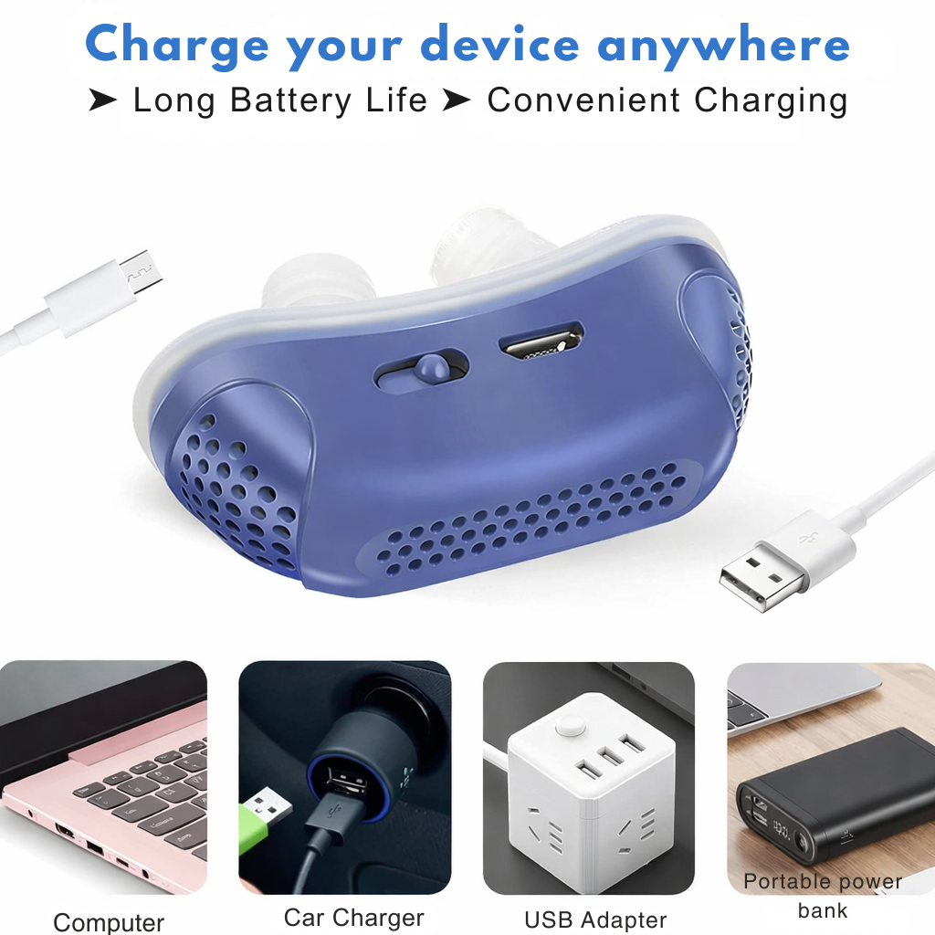 Geräuschloses Nasengerät gegen Schnarchen | Tragbare Atemhilfe ohne Maske | USB-Akku