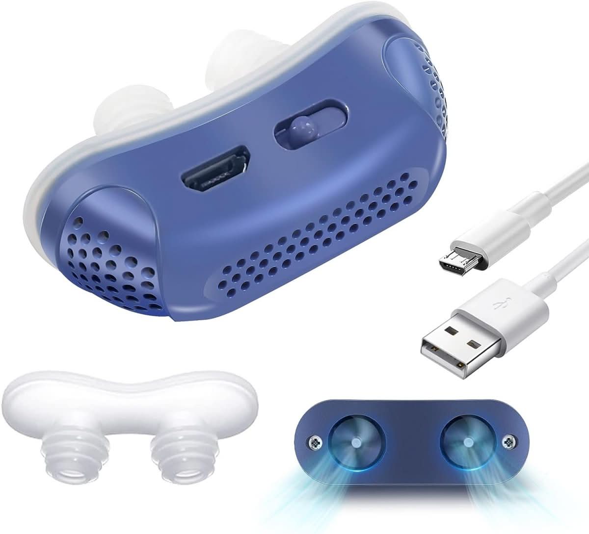 Geräuschloses Nasengerät gegen Schnarchen | Tragbare Atemhilfe ohne Maske | USB-Akku