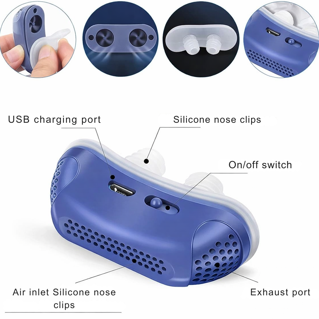 Geräuschloses Nasengerät gegen Schnarchen | Tragbare Atemhilfe ohne Maske | USB-Akku