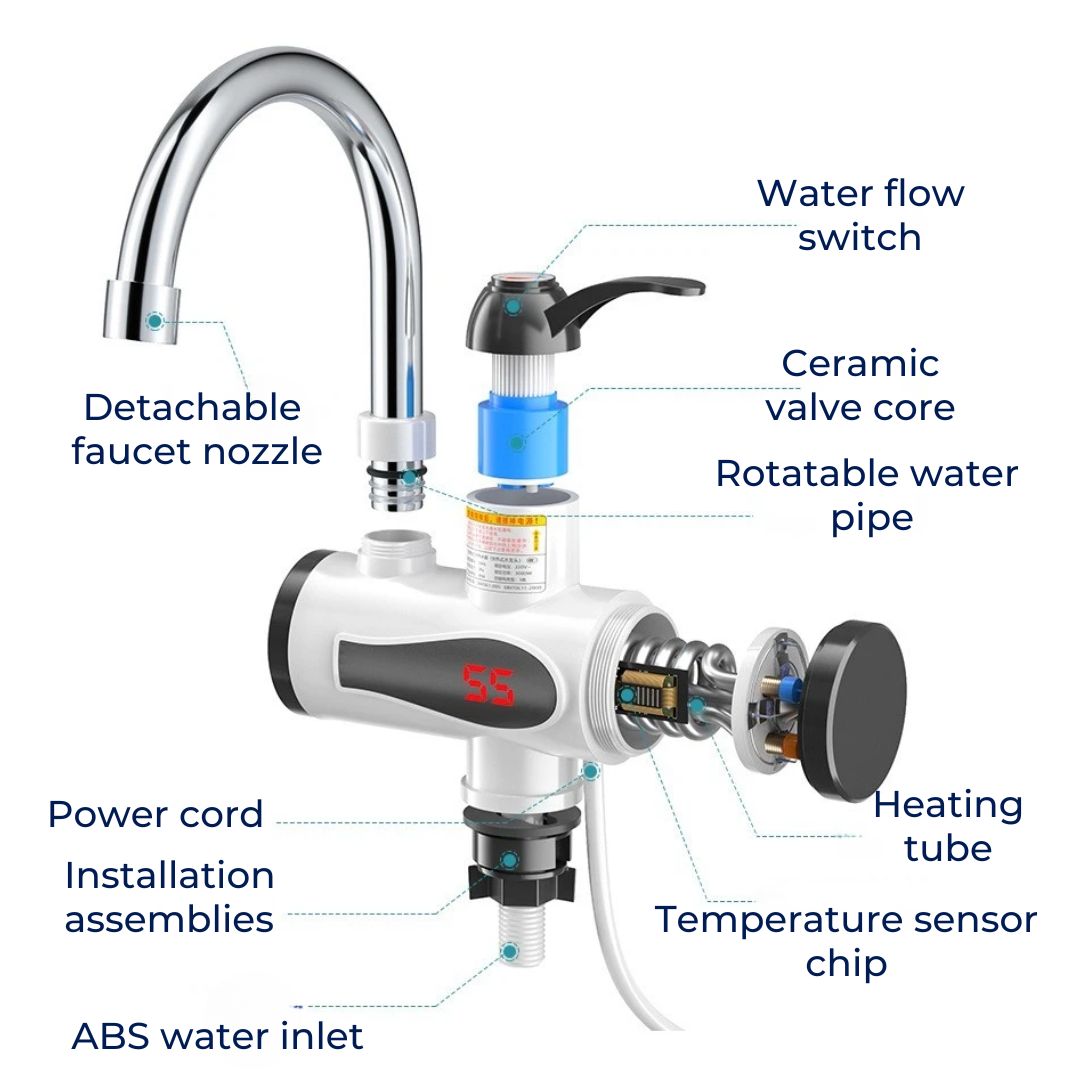 Sofort-Wasserhahn für heißes Wasser – tankloses, energiesparendes Design – kompakte Einheit für Küche und Bad